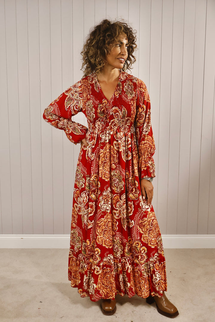 Paisley Flower Shirred Dress