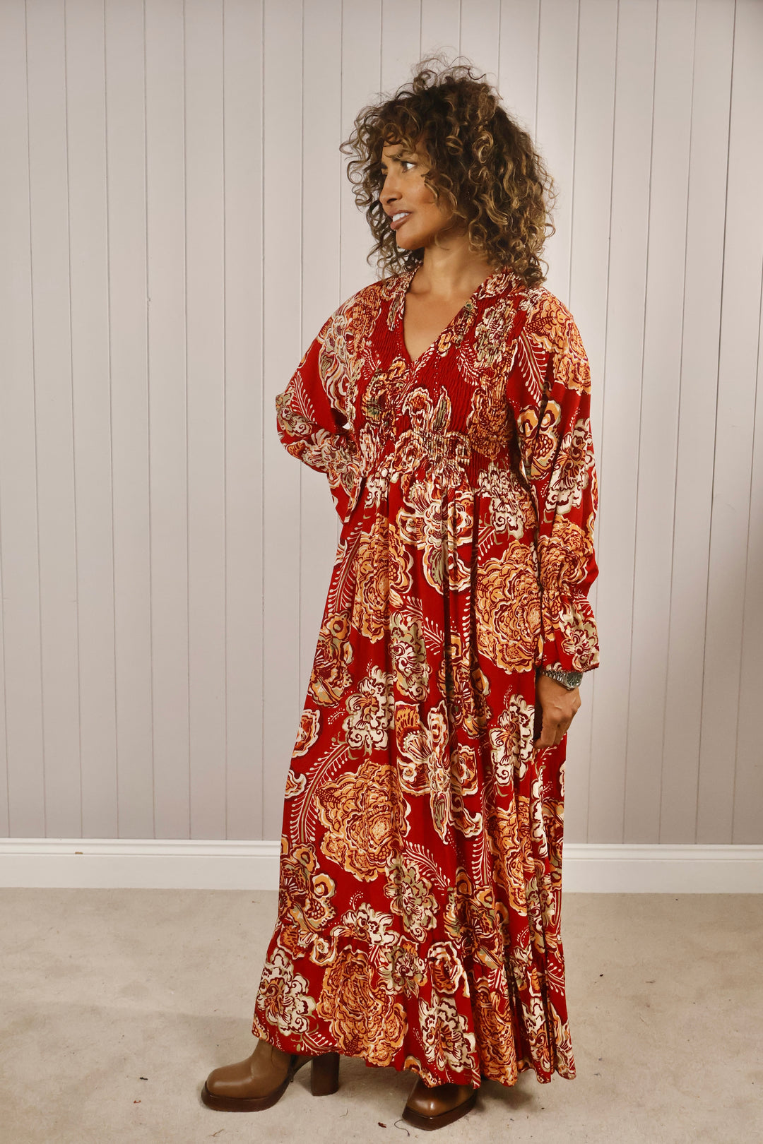 Paisley Flower Shirred Dress