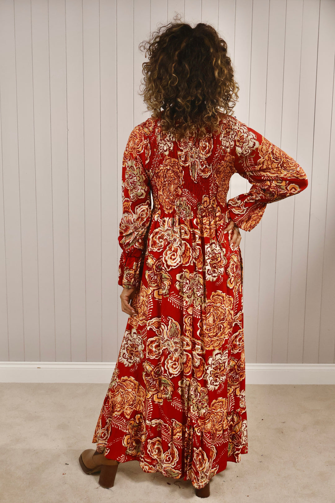 Paisley Flower Shirred Dress