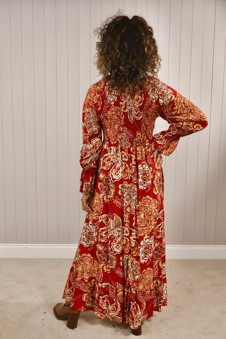 Paisley Flower Shirred Dress