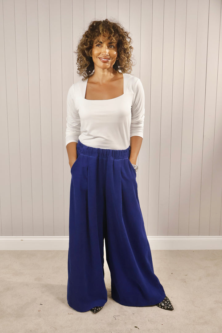 Cord Wide Leg Trousers Royal Blue