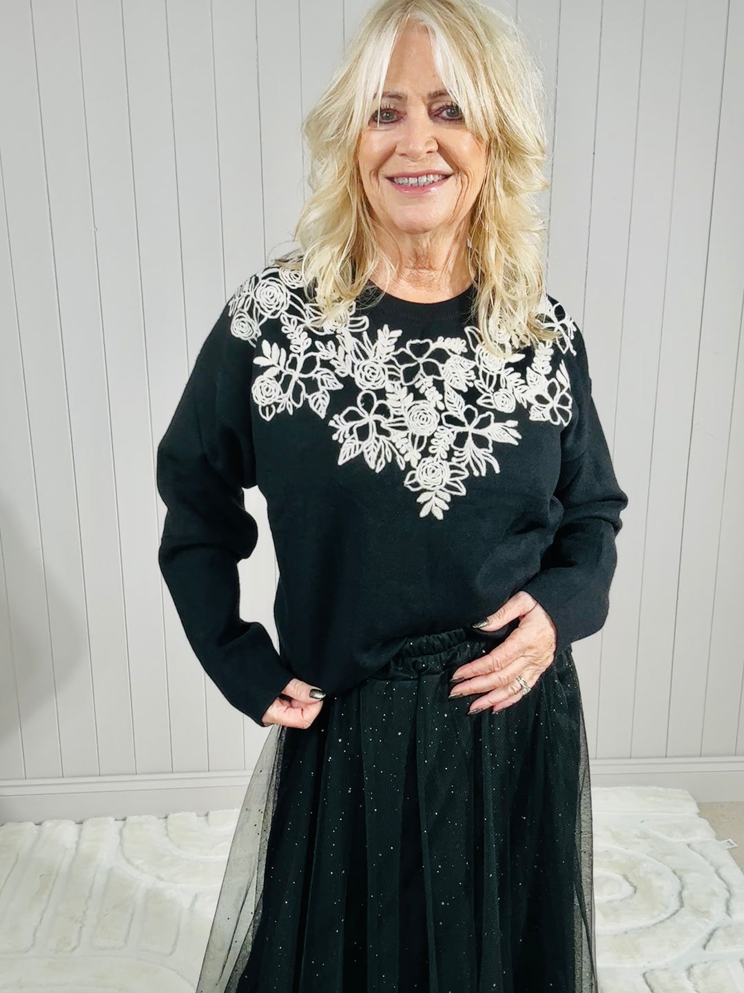 Fioretta Embroidered Jumper Black