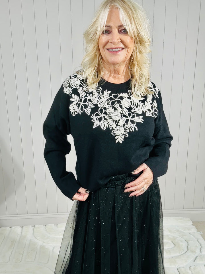 Fioretta Embroidered Jumper Black