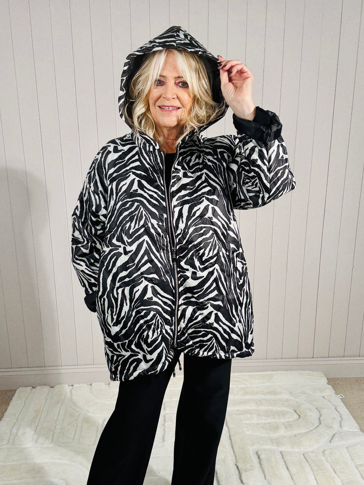 Zita Zebra Print Hooded Jacket