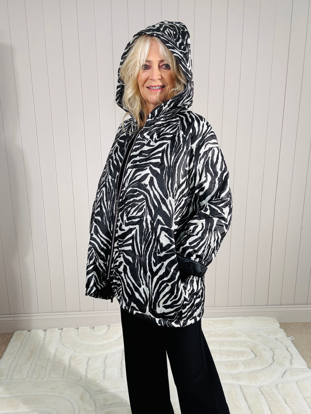 Zita Zebra Print Hooded Jacket