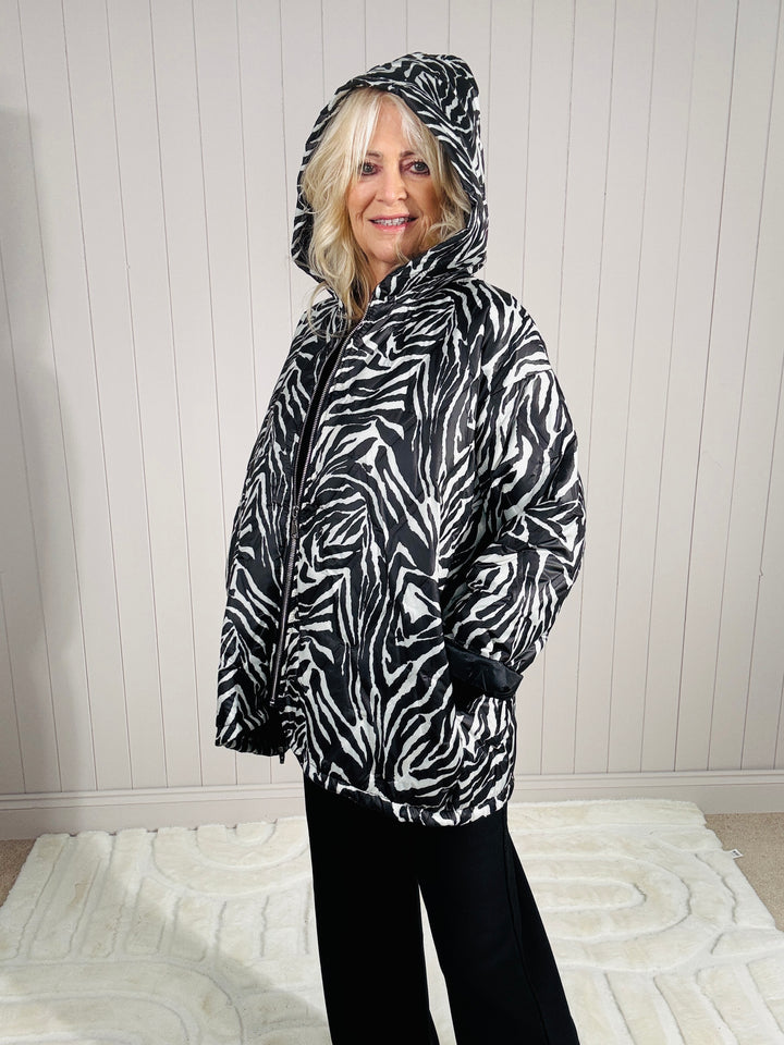 Zita Zebra Print Hooded Jacket