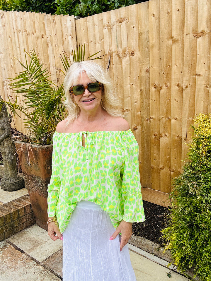 Lucy Leopard Top Lime