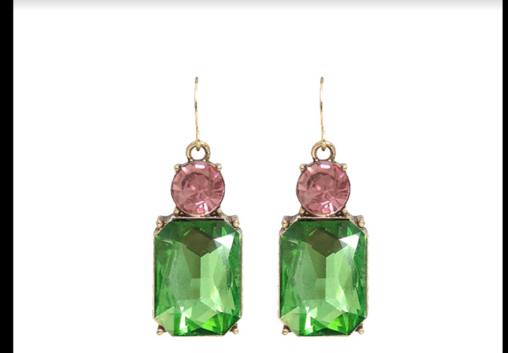 Twin Gem Earrings Green & Pink