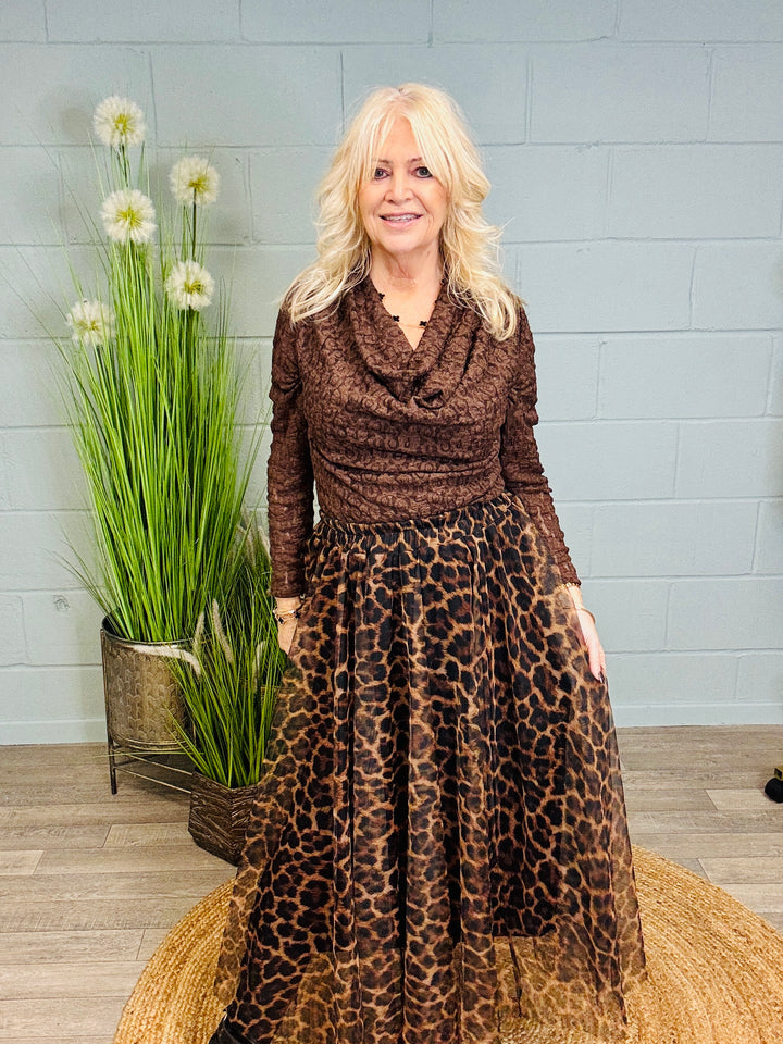 Lavika Leopard Tulle Skirt Tan