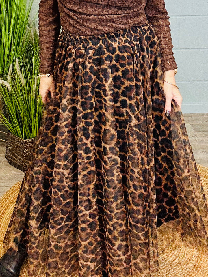 Lavika Leopard Tulle Skirt Tan