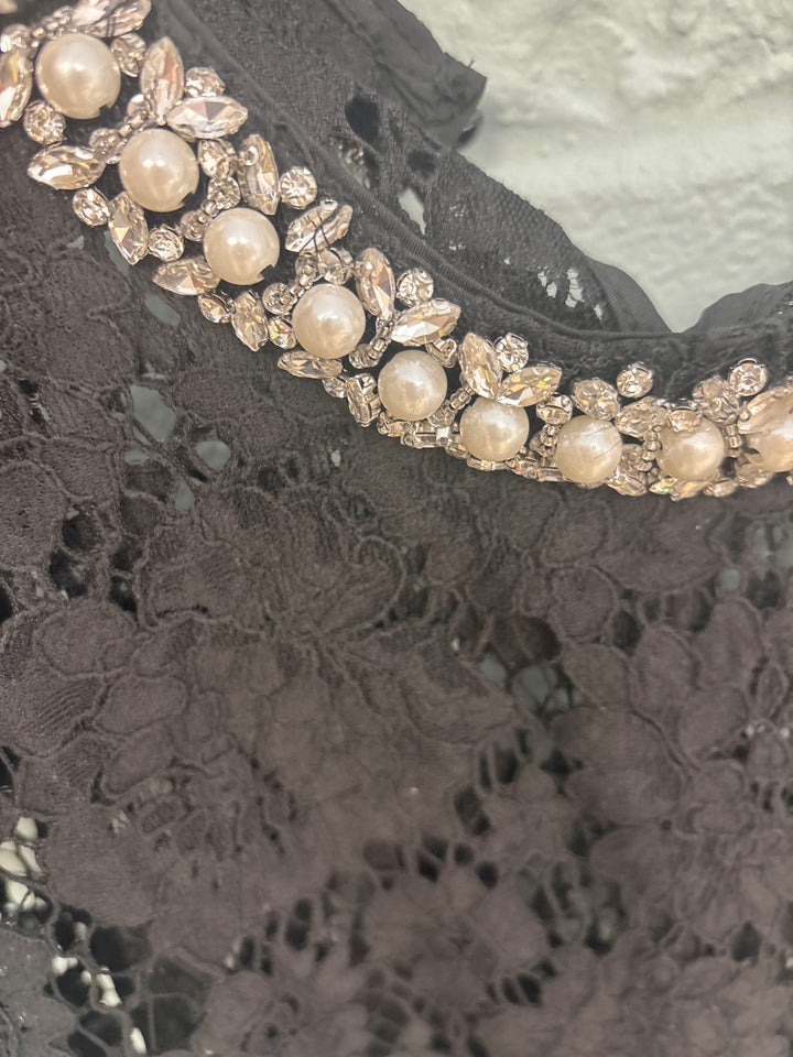 Julietta Embellished Lace Top Black