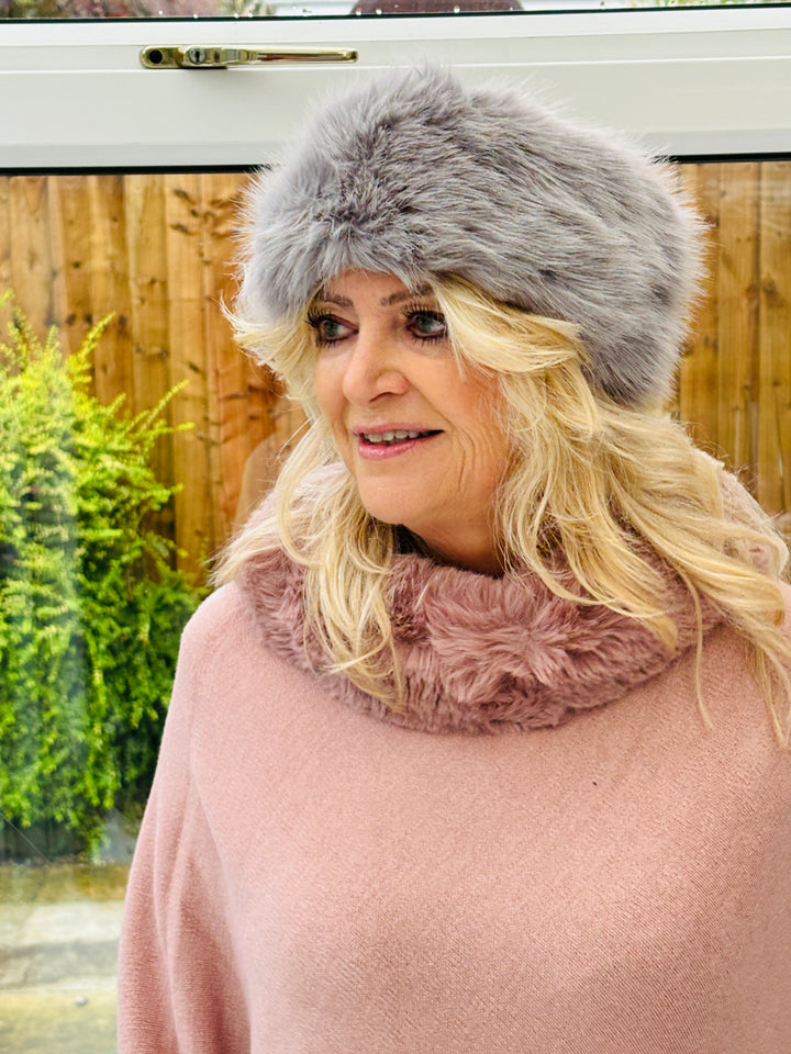 Faux Fur Headband Grey