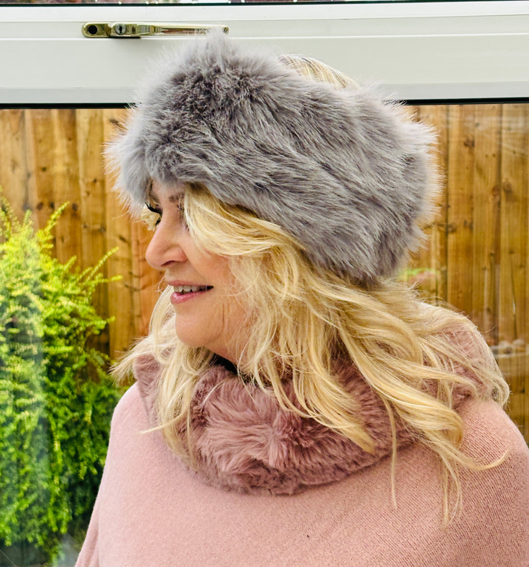 Faux Fur Headband Grey