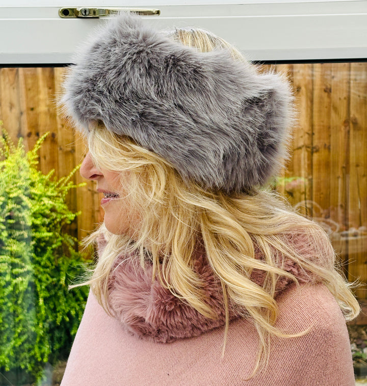 Faux Fur Headband Grey