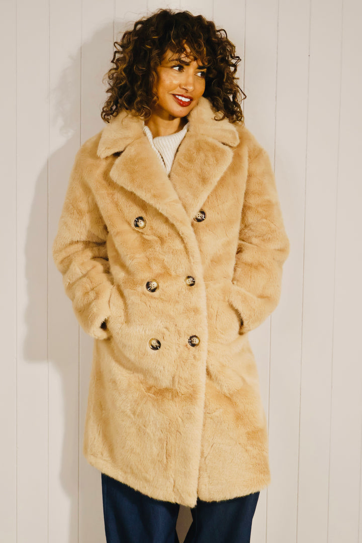 Agatha Faux Fur Coat Camel