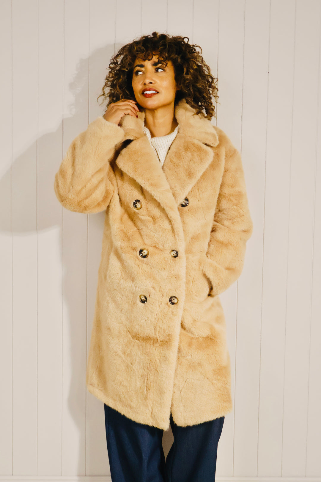Agatha Faux Fur Coat Camel