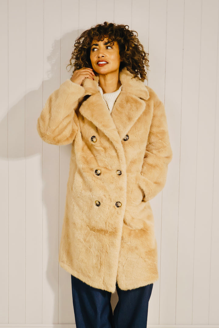 Agatha Faux Fur Coat Camel