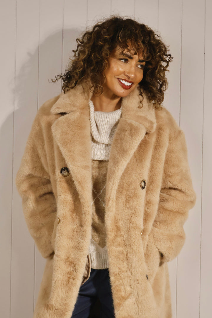Agatha Faux Fur Coat Camel
