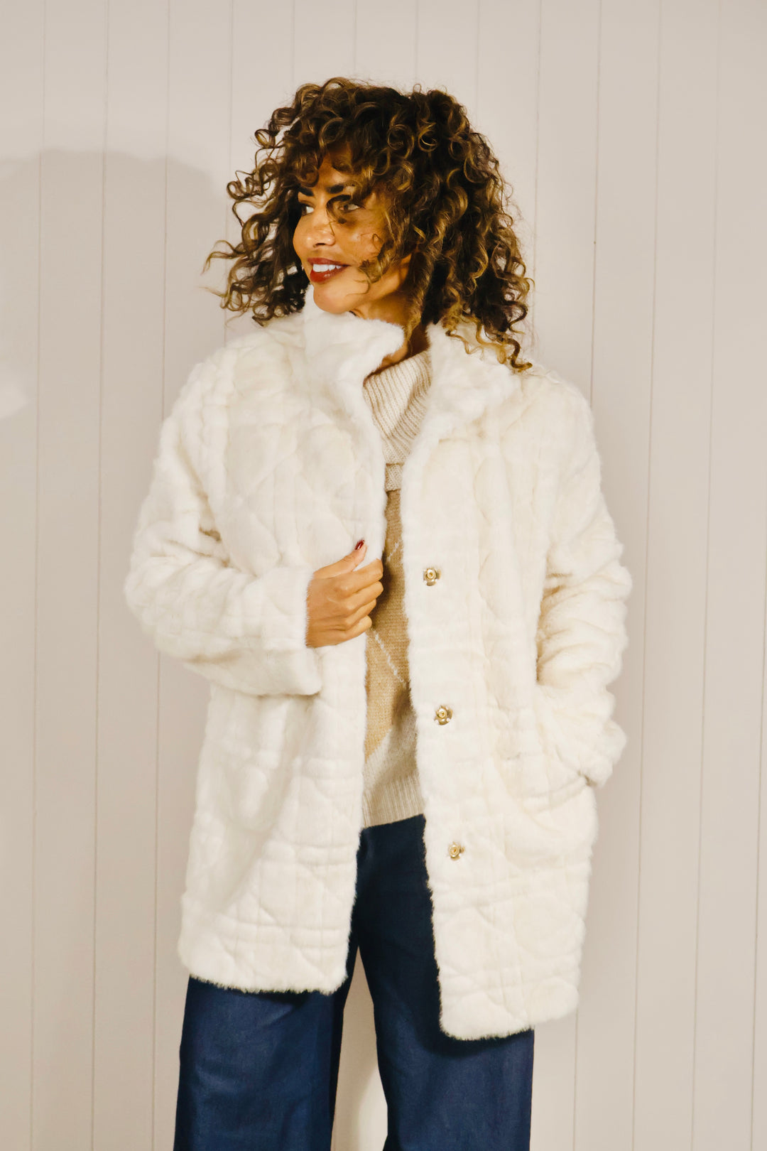 Eira Faux Fur Coat Cream
