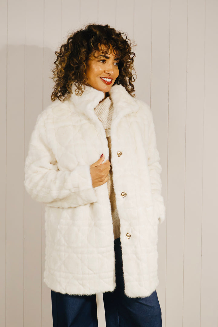 Eira Faux Fur Coat Cream