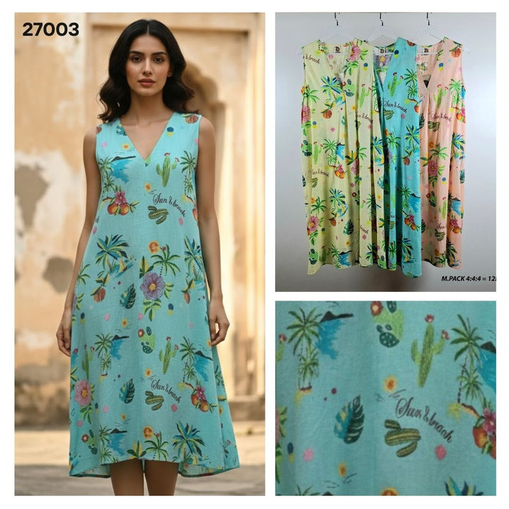 Aurora Tropical Maxi Dress Aqua