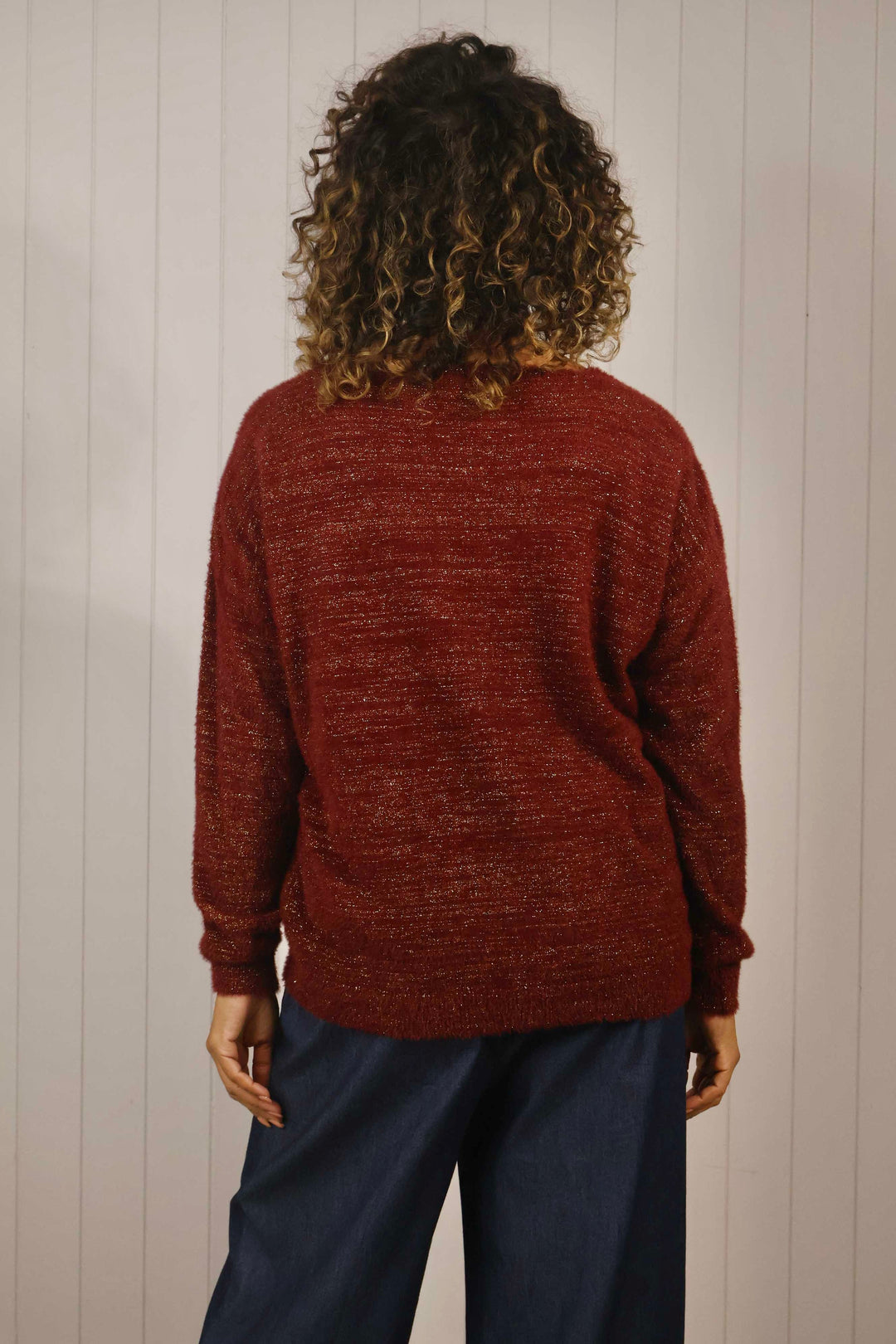 Venezia V Neck Lurex Jumper Wine