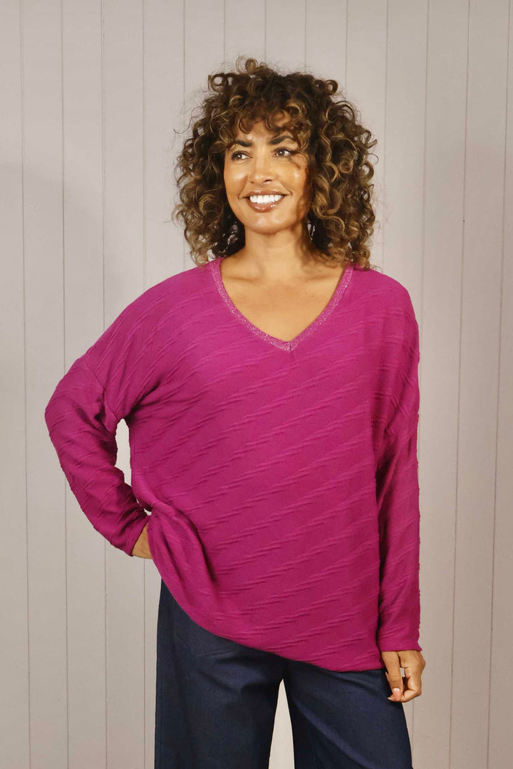 Lazio Lurex Ribbed Top Magenta