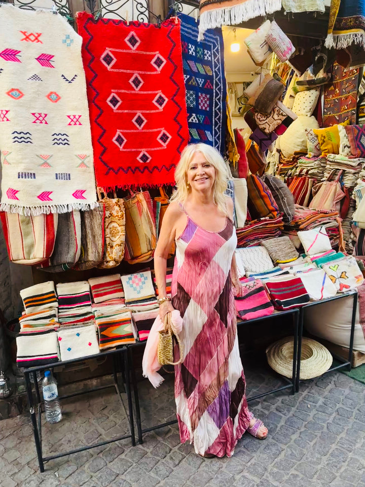 Crinkle Patchwork Maxi Dress Pink