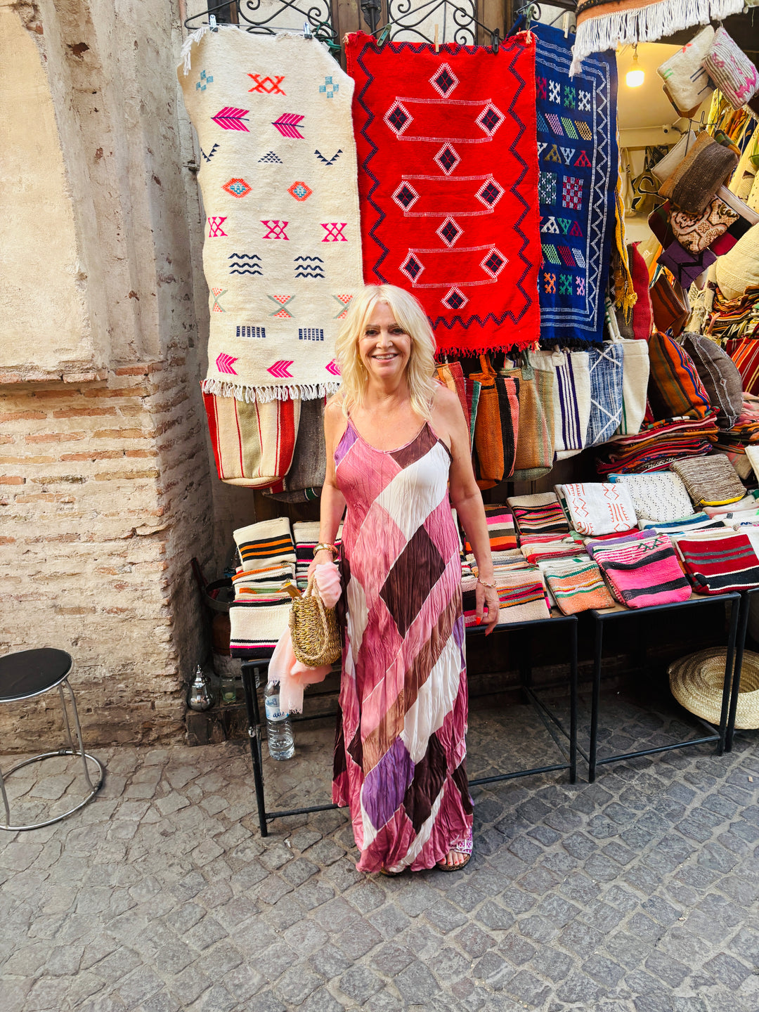 Crinkle Patchwork Maxi Dress Pink