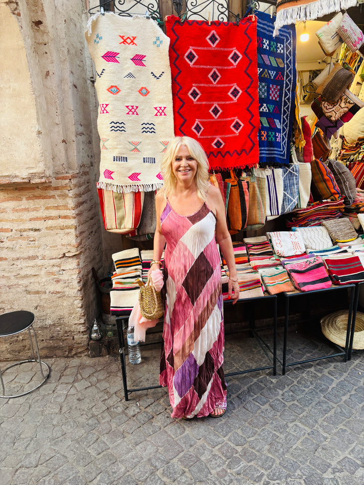 Crinkle Patchwork Maxi Dress Pink