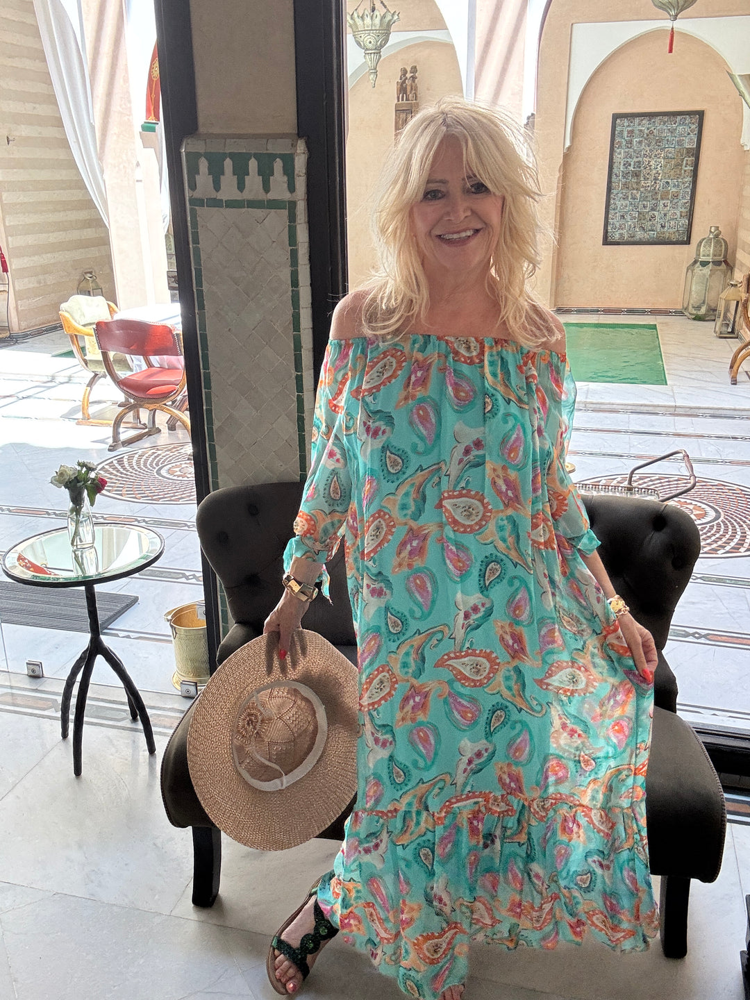 Oasis Silk Maxi Dress Turquoise