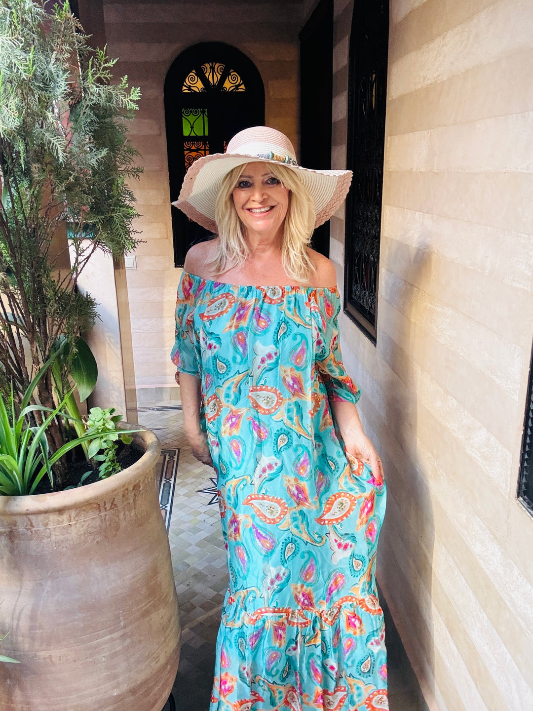 Oasis Silk Maxi Dress Turquoise