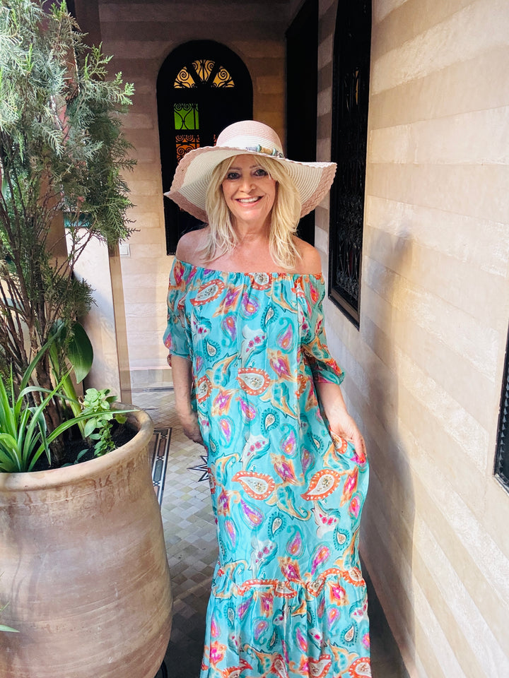 Oasis Silk Maxi Dress Turquoise