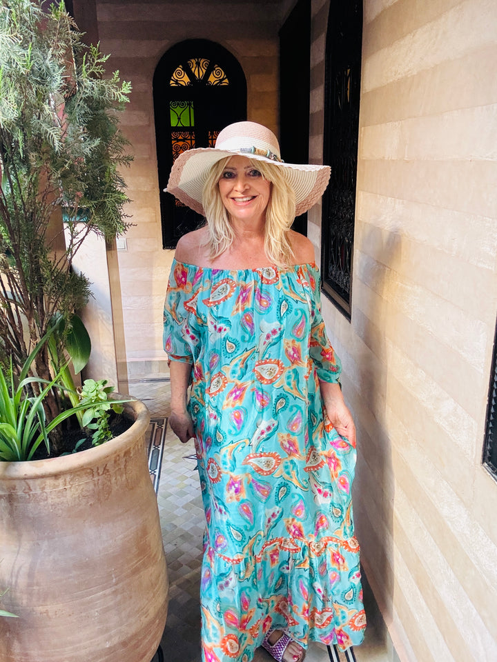Oasis Silk Maxi Dress Turquoise
