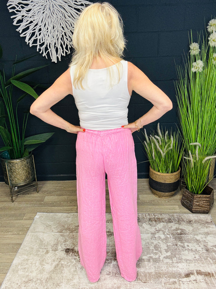 Shiloh Stripe Linen Trousers Pink
