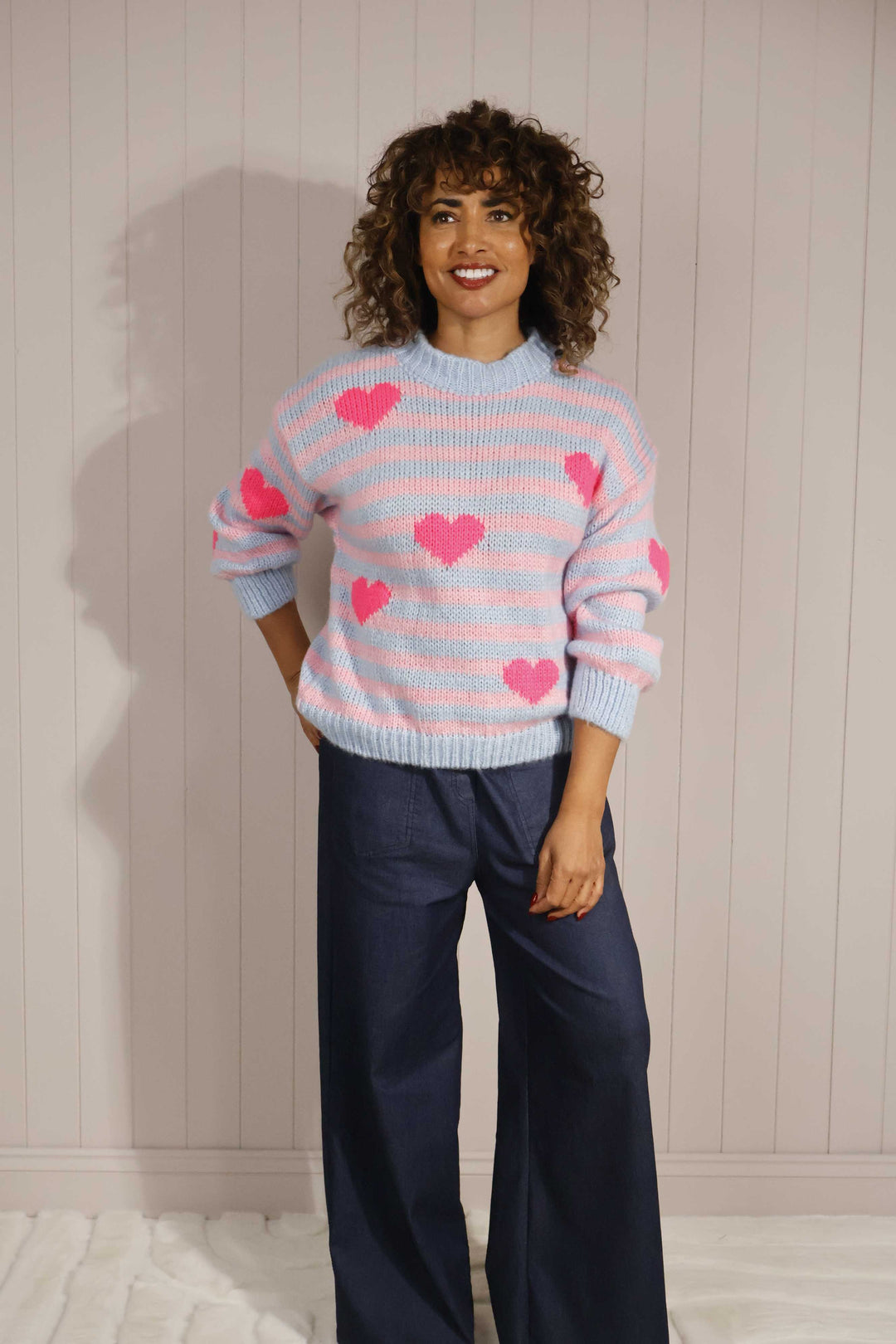 Hazley Heart Jumper Blue/Pink