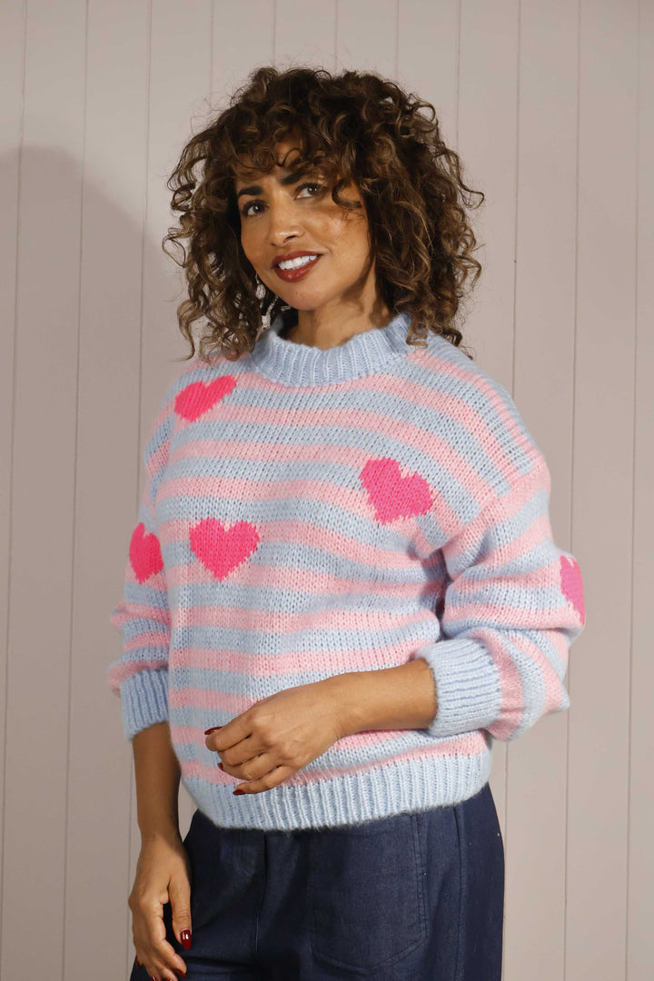 Hazley Heart Jumper Blue/Pink