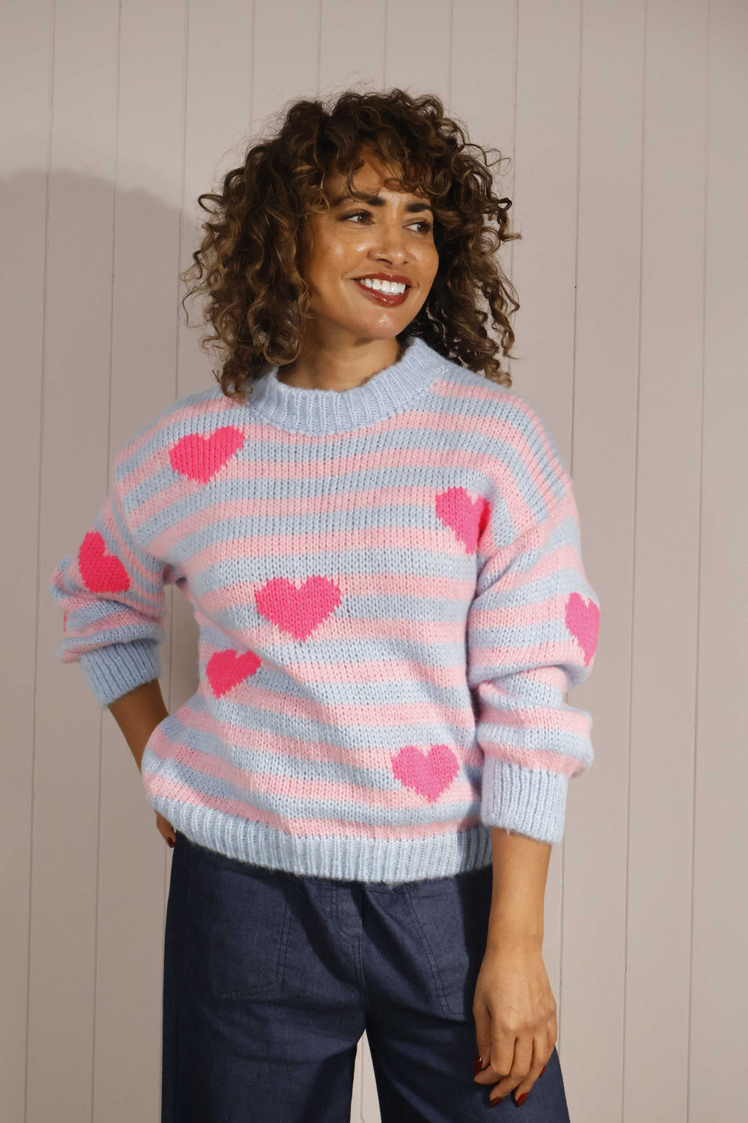 Hazley Heart Jumper Blue/Pink