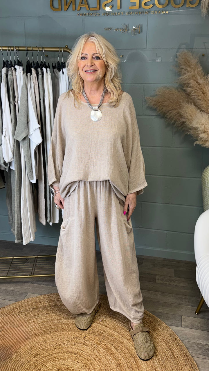 Luisa Linen Oversized Top Beige