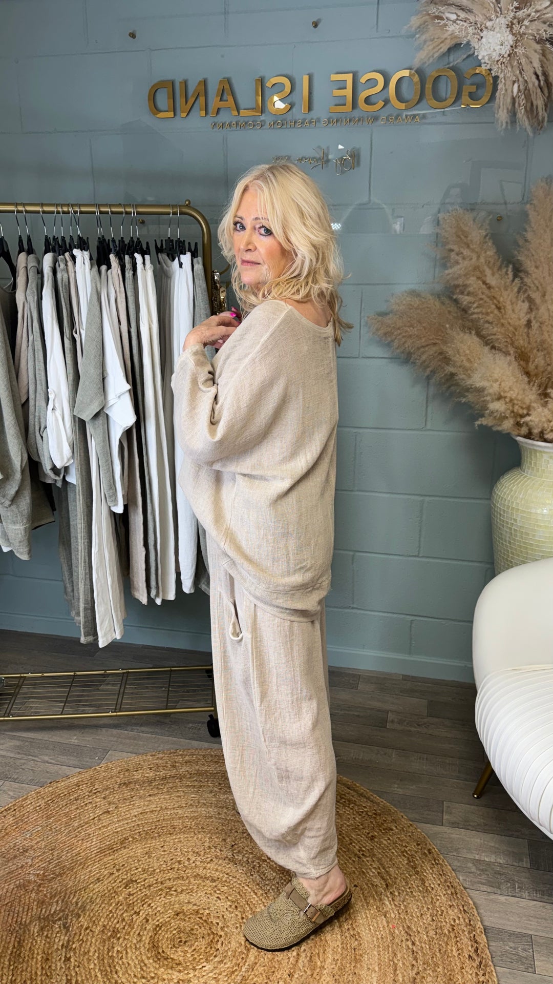 Luisa Linen Oversized Top Beige