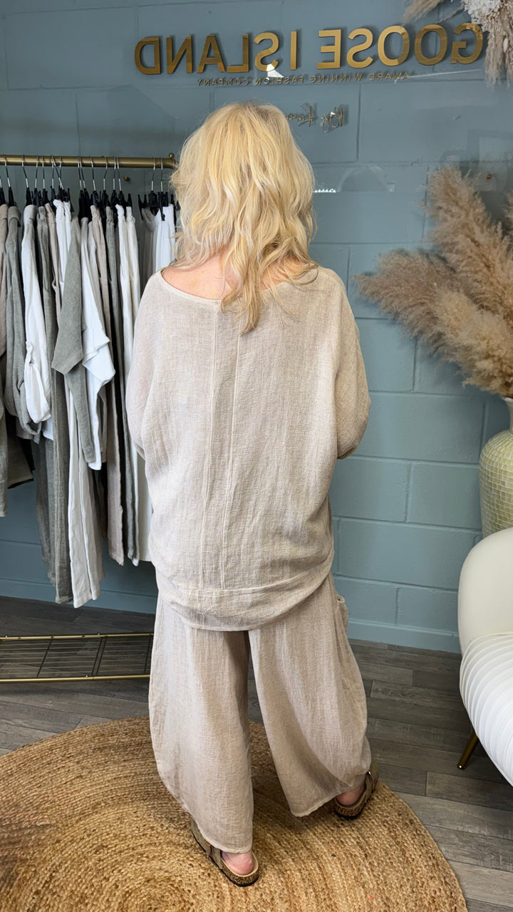 Luisa Linen Oversized Top Beige
