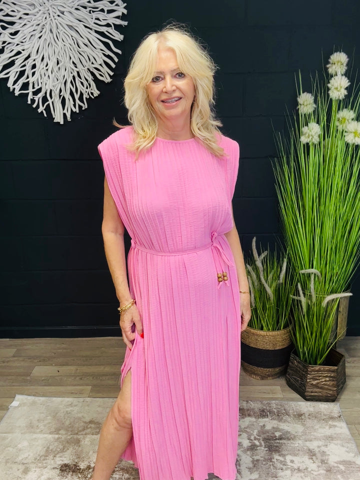 Mireya Pleated Midi Dress Pink