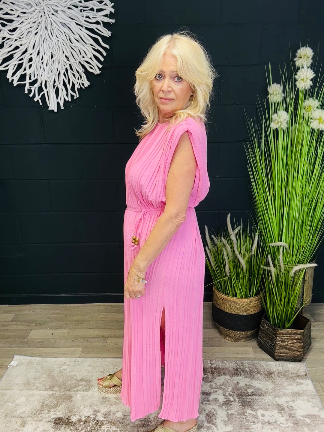 Mireya Pleated Midi Dress Pink