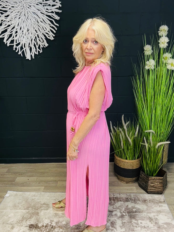 Mireya Pleated Midi Dress Pink