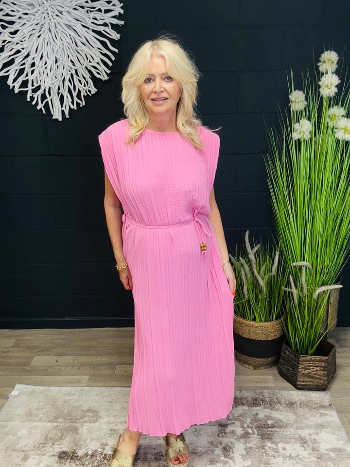 Mireya Pleated Midi Dress Pink