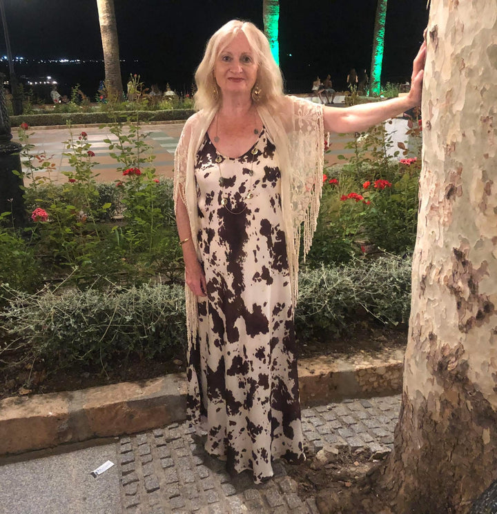 Kisha Cow Print Maxi Dress Brown