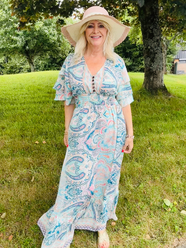 Taj Printed Maxi Dress Turquoise