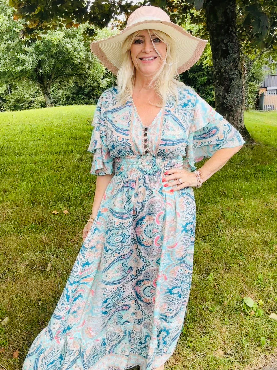 Taj Printed Maxi Dress Turquoise