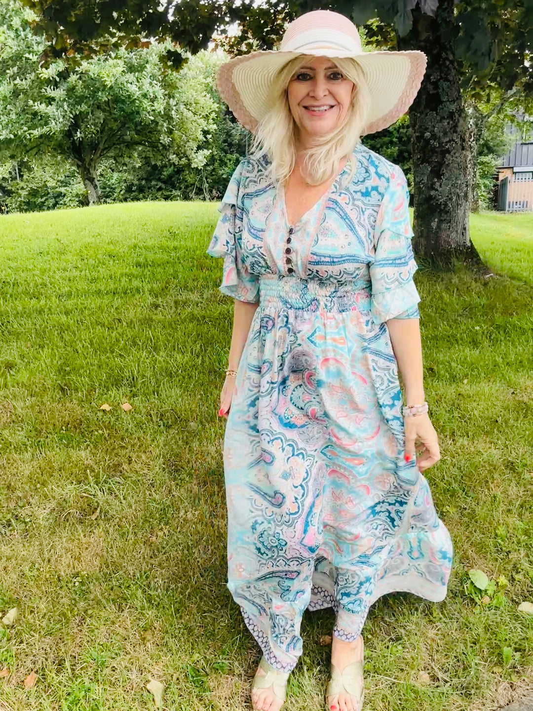 Taj Printed Maxi Dress Turquoise