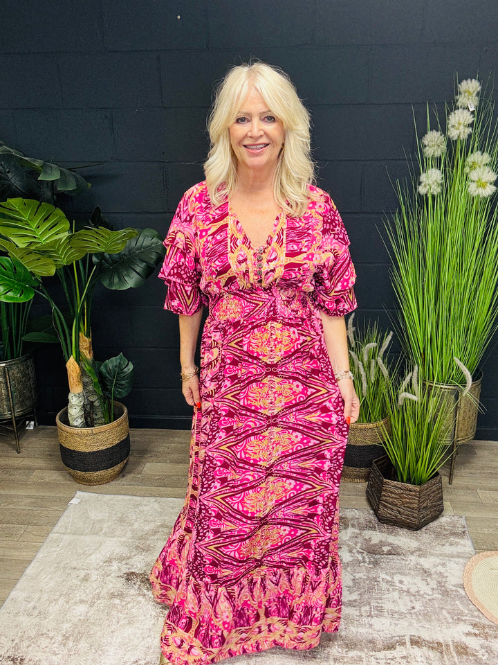 Taj Printed Maxi Dress Plum